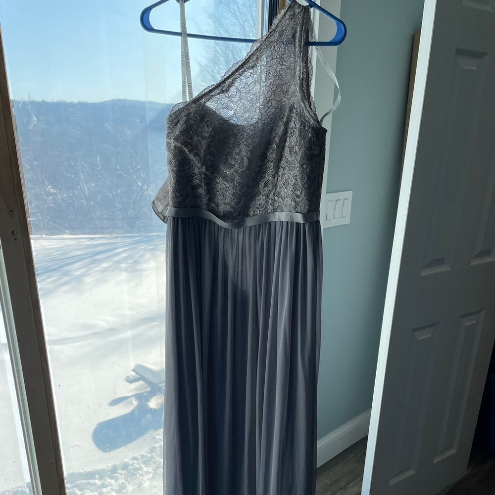 David’s Bridal Long one shoulder lace dress